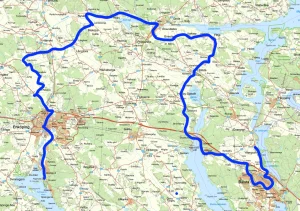 En karta som visar Cykelleden Uppland